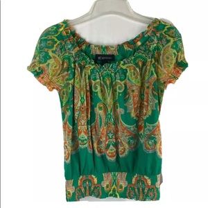 International Concepts Womens Blouse Green Yellow